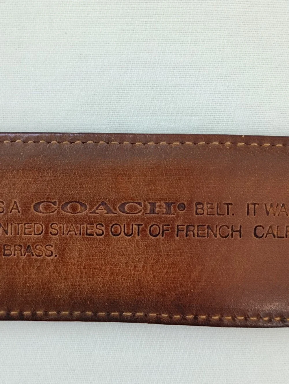 VTG COACH Belt Men's M Black French Calfskin Suede Lining Brass Buckle USA #3906